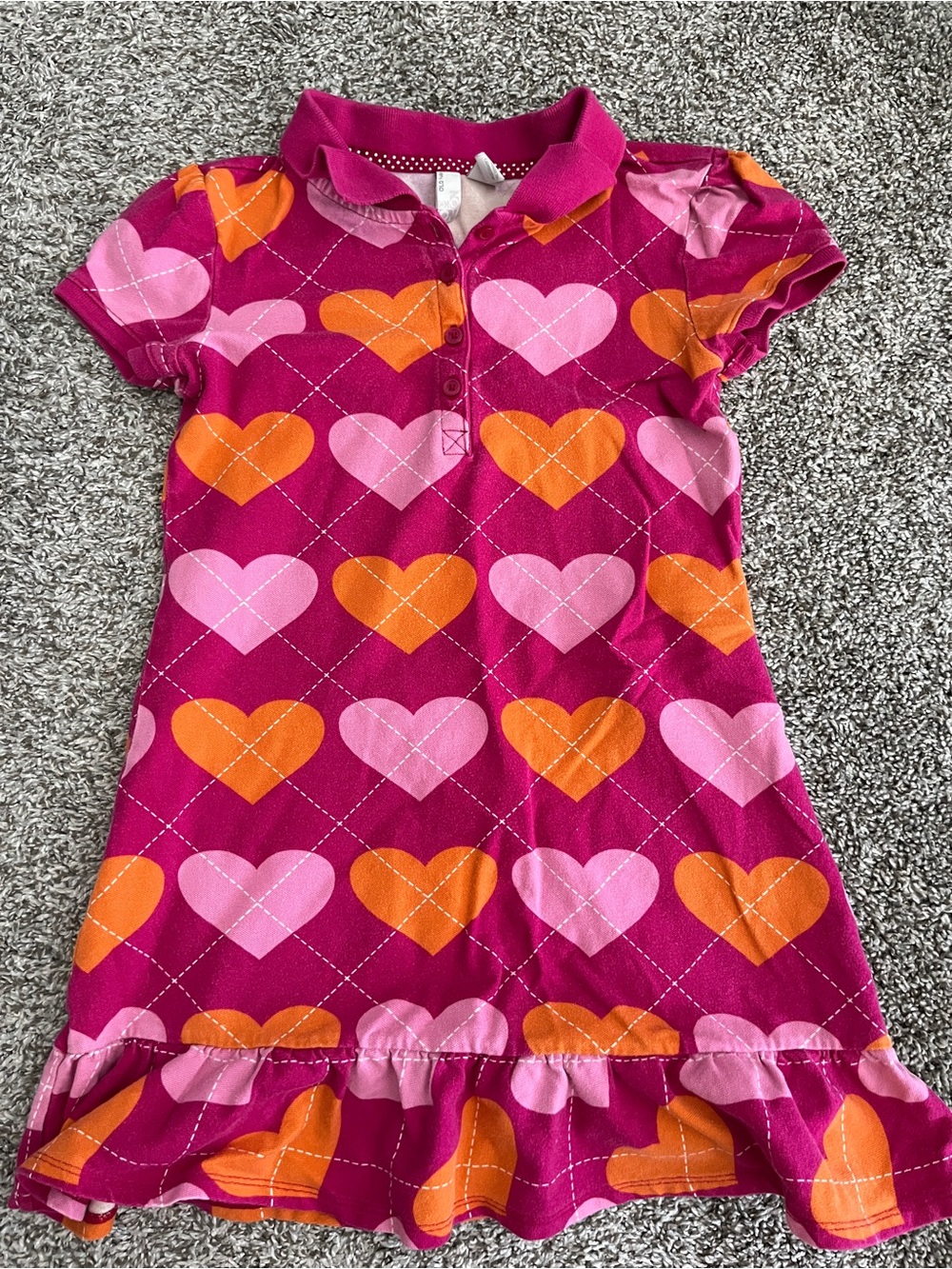 Old Navy Girls Y2K Pink and Orange Heart Collared Ruffle Dress
